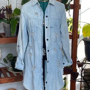 Light Blue Distressed shacket